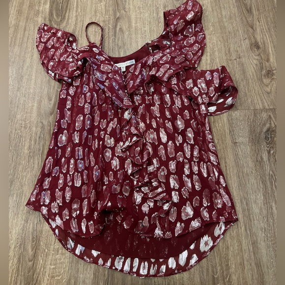 Veronica Beard Benton Maroon Silk Metallic Blouse - Picture 6 of 11